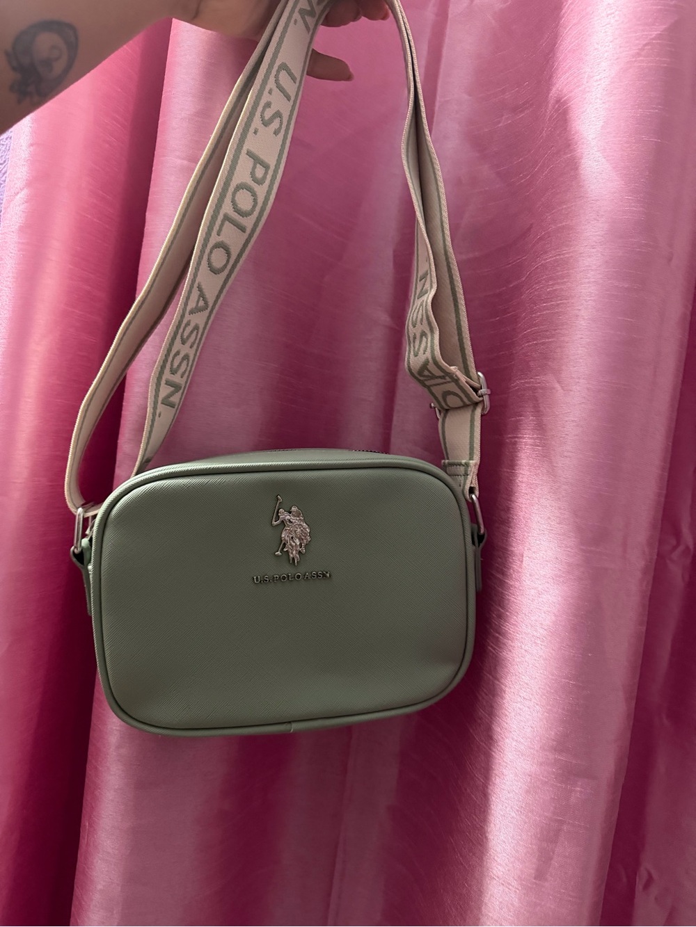 U.S. Polo Assn. Sage Green Crossbody with Beige Logo Strap